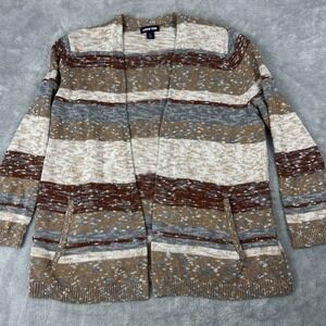 Lands' End knit Cardigan Womens Large Open Front Long Sleeve Grandpa Southwest